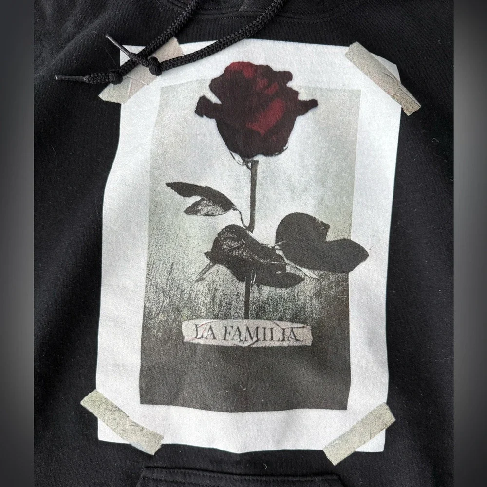 Black Hoodie with Rose Graphic